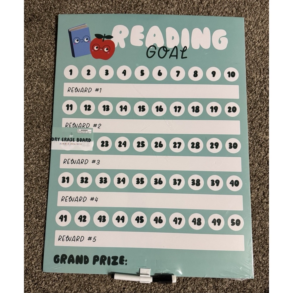 Unbranded Kids Teal Reading Goal Magnetic Dry Erase Board 15x20 New